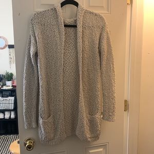 Cream knitted cardigan with hood